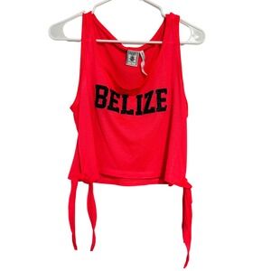 Exist Miami Belize Graphic Tank Top Neon Pink Coral Side Tie Sleeveless Large